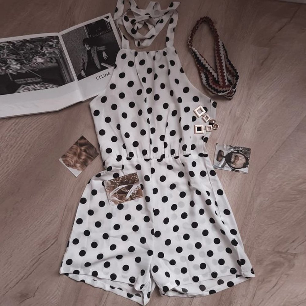 Jumpsuit Halter Polka Dot Off Shoulder Backless
